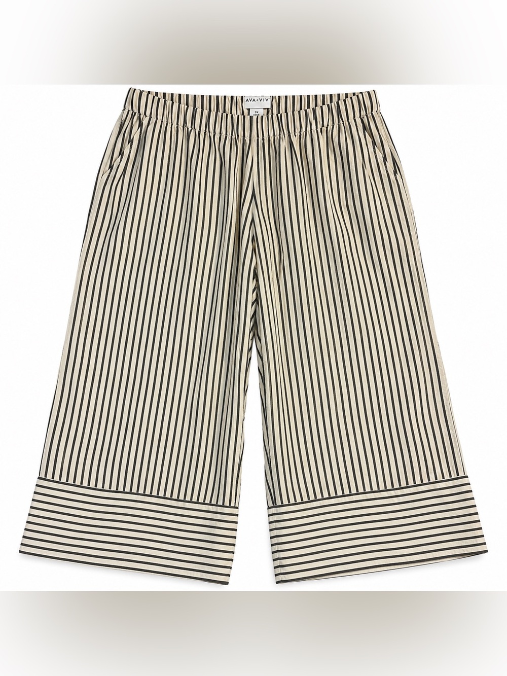 Ava & Viv 3X Black Cream Striped Wide Leg Pull-On Pants Cropped Plus Size